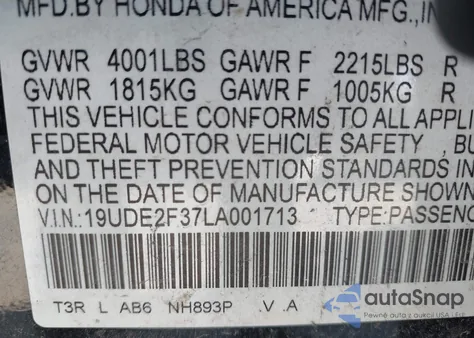 2020 Acura Ilx z USA, uszkodzony, nr VIN 19UDE2F37LA001713